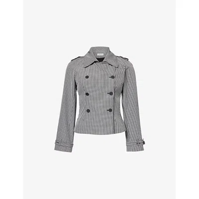 Peachy Den Womens Checkers Henri Gingham-check Woven Jacket Xs In Gray