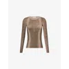 Peachy Den Womens Olive Python Lulu Round-neck Thermal-knit Jumper In Brown