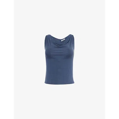 Peachy Den Womens Denim Blue The Kylie Cowl-neck Sleeveless Stretch-jersey Top
