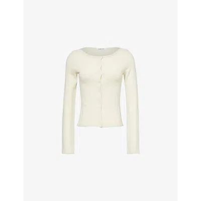Peachy Den Womens Claudine Flower-embroidery Stretch-woven Blend Cardigan Pearl