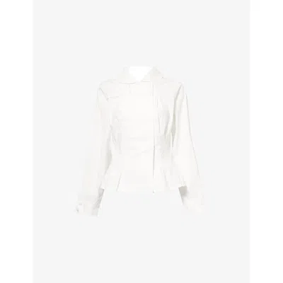 Peachy Den Womens Porcelain Missy Long-sleeves Stretch-cotton Blouse Xl In White