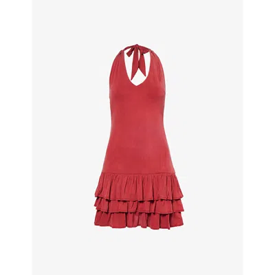 Peachy Den Womens  Kylie Halter Stretch-woven Mini Dress In Red Sandstone