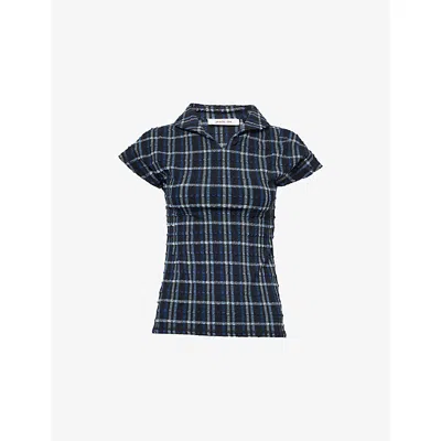 Peachy Den Womens Cindy Textured Stretch-woven Polo Top Selvedge