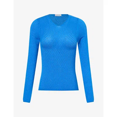 Peachy Den Womens Thermal Cut-out Stretch-jersey Top Lapis