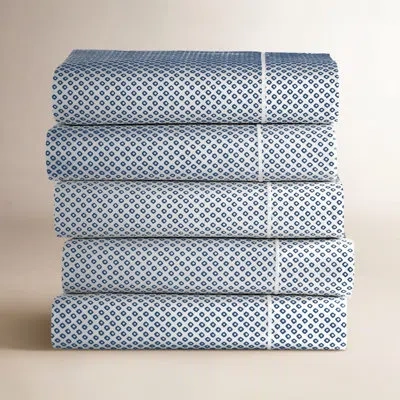 Peacock Alley Emma 300 Thread Count Geometric Egyptian-quality Cotton Sateen Fitted Sheet In Blue