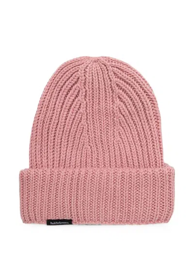 Peak Performance Ribbed-knit Beanie Hat In Pink