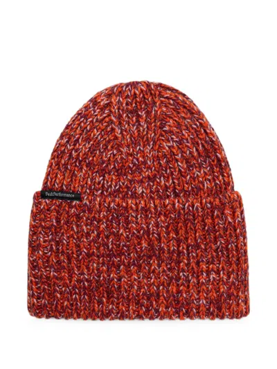 Peak Performance Ribbed-knit Beanie Hat In Red