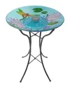 Peaktop Outdoor 18in Hand Painted Dragonfly Fusion Glass Solar Bird Bath
