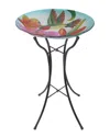 Peaktop Outdoor 18in Hand Painted Hummingbird Fusion Glass Bird Bath