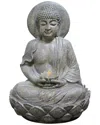 Peaktop Outdoor Buddha Zen Fountain With Led Light In Grey
