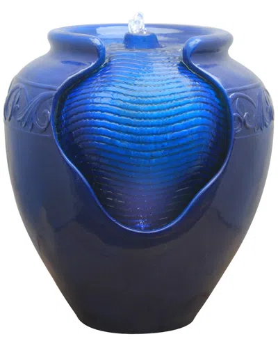 Peaktop Outdoor Glazed Pot Floor Fountain In Blue