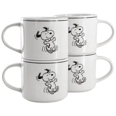 Peanuts 4 Piece 16 Ounce Stoneware Mug Set In White