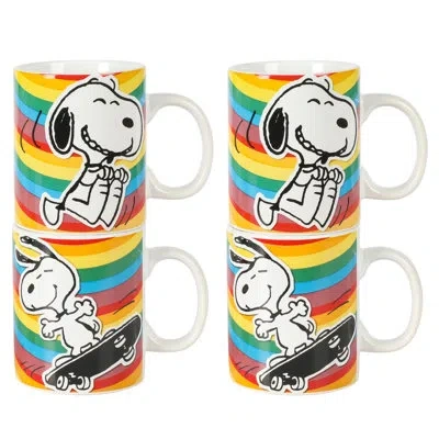 Peanuts 70th Anniversary 4 Piece 15 oz Snoopy Stoneware Mugs In Blue;red;yellow