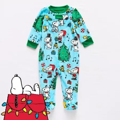 Peanuts Baby Unisex  Snoopy Microfleece Long Sleeve Matching Family Footed Pajamas In Blue