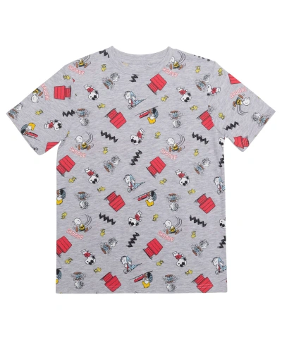 Peanuts Kids' Big Boys All Over Print Short Sleeve Graphic T-shirt In Heather Gray