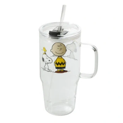 Peanuts Cool Pals 3-piece Borosilicate Glass Tumbler Set With Handle And Straw In White