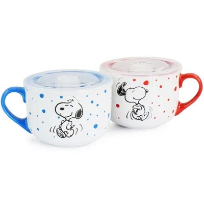 Peanuts Freckled Joy 25oz Stoneware 4 Piece Soup Cup And Lid Set In Assorted Designs In Blue;black;white;red