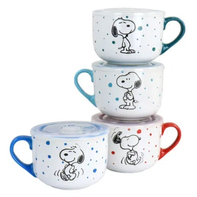 PEANUTS PEANUTS FRECKLED JOY 25OZ STONEWARE 4 PIECE SOUP CUP AND LID SET
