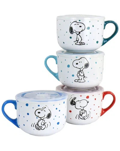 Peanuts Freckled Joy 4pc Soup Cup & Lid Set In White
