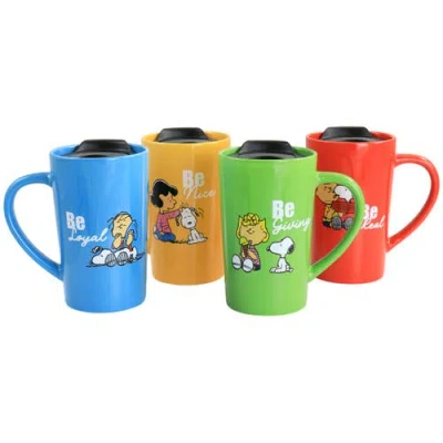 Peanuts Gentle Reminders Stoneware 4 Piece 18oz Travel Cups In Multi