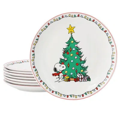 Peanuts Gibson 8 Piece 10.5 Inch Round Stoneware Dinner Plate Set In White