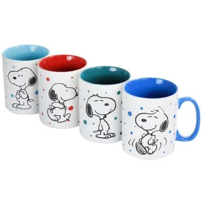 Peanuts Gibson  Freckled Joy 15oz Stoneware 4 Piece Mug Set In Assorted Designs In Blue;white;red;teal;light Blue