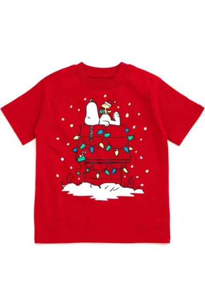 Peanuts Kids'  Holiday Short Sleeve Tee In Red