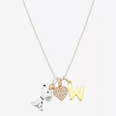 Peanuts Initial Womens Cubic Zirconia 10k Gold Over Brass Pure Silver Over Brass Heart 16 Inch Charm Pendant In Multi