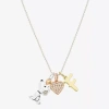 Peanuts Initial Womens Cubic Zirconia 10k Gold Over Brass Pure Silver Over Brass Heart 16 Inch Charm Pendant In Multi