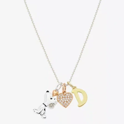 Peanuts Initial Womens Cubic Zirconia 10k Gold Over Brass Pure Silver Over Brass Heart 16 Inch Charm Pendant