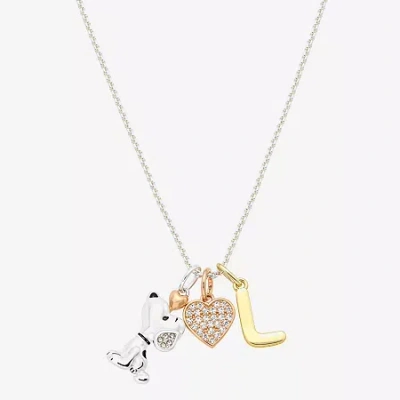 Peanuts Initial Womens Cubic Zirconia 10k Gold Over Brass Pure Silver Over Brass Heart 16 Inch Charm Pendant