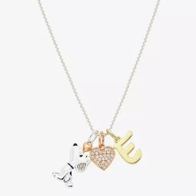 Peanuts Initial Womens Cubic Zirconia 10k Gold Over Brass Pure Silver Over Brass Heart 16 Inch Charm Pendant