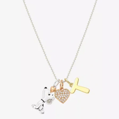 Peanuts Initial Womens Cubic Zirconia 10k Gold Over Brass Pure Silver Over Brass Heart 16 Inch Charm Pendant