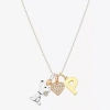 Peanuts Initial Womens Cubic Zirconia 10k Gold Over Brass Pure Silver Over Brass Heart 16 Inch Charm Pendant In Multi