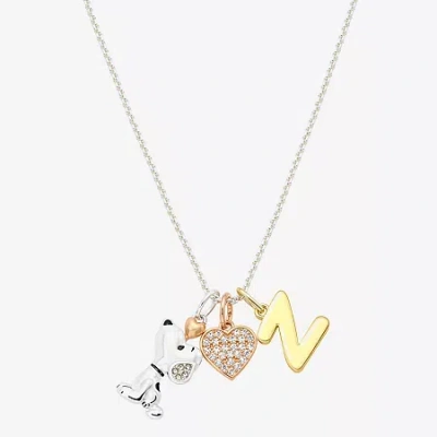 Peanuts Initial Womens Cubic Zirconia 10k Gold Over Brass Pure Silver Over Brass Heart 16 Inch Charm Pendant In Multi