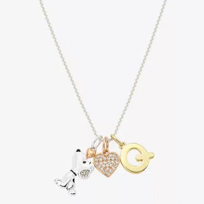 Peanuts Initial Womens Cubic Zirconia 10k Gold Over Brass Pure Silver Over Brass Heart 16 Inch Charm Pendant In Multi