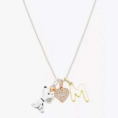 Peanuts Initial Womens Cubic Zirconia 10k Gold Over Brass Pure Silver Over Brass Heart 16 Inch Charm Pendant In Multi