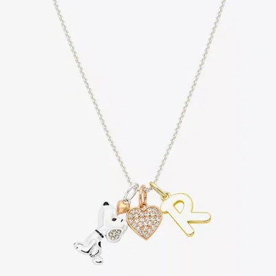 Peanuts Initial Womens Cubic Zirconia 10k Gold Over Brass Pure Silver Over Brass Heart 16 Inch Charm Pendant In Transparent