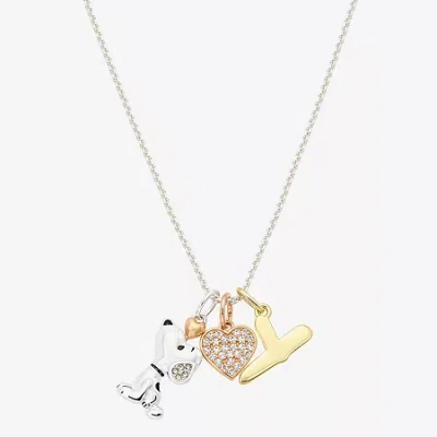 Peanuts Initial Womens Cubic Zirconia 10k Gold Over Brass Pure Silver Over Brass Heart 16 Inch Charm Pendant