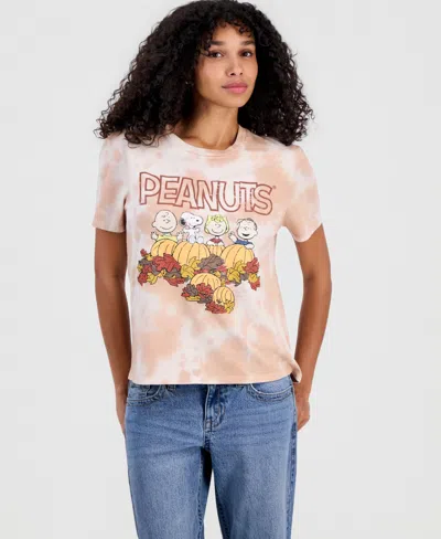 Peanuts Juniors'  Cloud-wash Crewneck Tee In Brown,white Wash