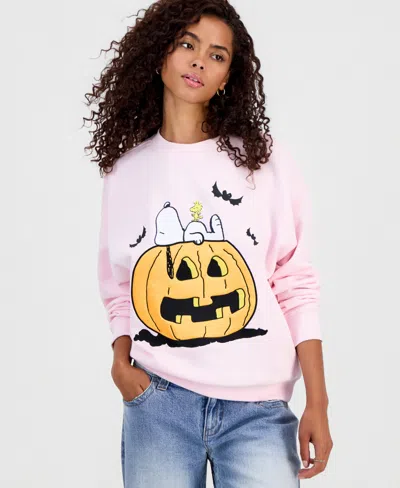 Peanuts Juniors' Snoopy Pumpkin Embroidered Sweatshirt In Ballet Slipper