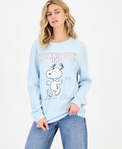 Peanuts Juniors' Snoopy Wellness Club Graphic Fleece Sweatshirt In Baby Blue