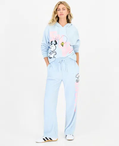 Peanuts Juniors' Snoopy Woobie Wide-leg Fleece Pants In Baby Blue
