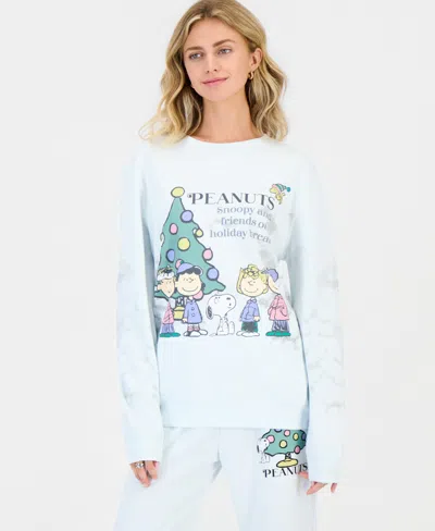 Peanuts Juniors' Xmas Crew Holiday Graphic Sweatshirt In Ice Melt