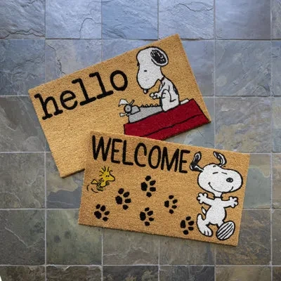 Peanuts Licensed  Snoopy Woodstock Welcome/paw Prints Multi-colored All Weather Non-slip Indoor/ Outd In Blue;black;brown;white;green;red;beige;y