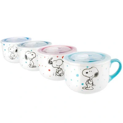 Peanuts Pokidot Stoneware Soup Mug Set With Lids In Multi