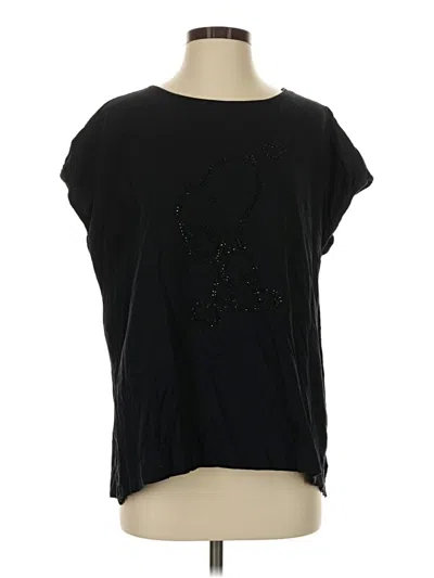 Pre-owned Peanuts Short Sleeve Top Black Stars Pattern Keyhole Neckline Tops