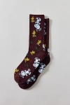 Peanuts Snoopy Allover Autumn Pattern Crew Sock In Brown, Men's At Urban Outfitters In Burgundy