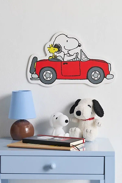 Peanuts Snoopy & Woodstock In The Car Wood Wall Sign In Red At Urban Outfitters