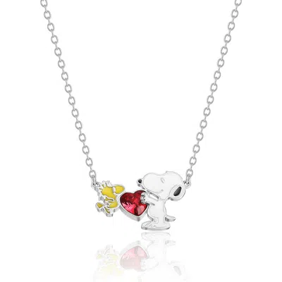 Peanuts Snoopy And Woodstock Red Crystal Heart Necklace, 18'' In Multi